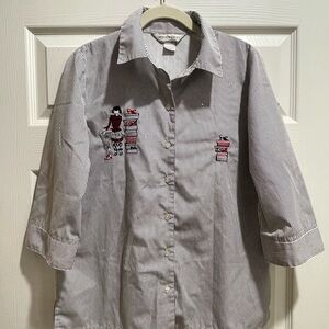 Allison Daley Striped Button Down Shirt with Embroidery